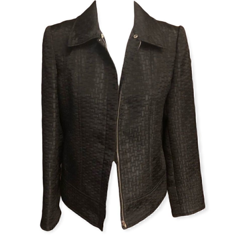 Alfani Sz S Classic Black Textured Zip-Up Career Work Office Suit Fitted Blazer
